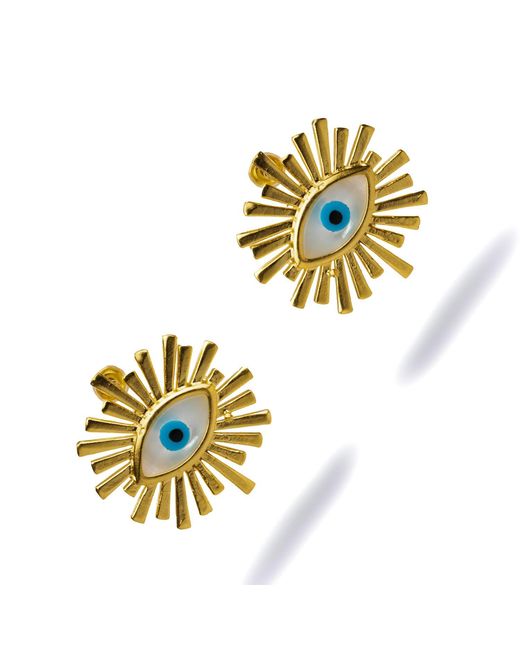 Ebru Jewelry Metallic Guardian Aura Chunky & Pearl Evil Eye Stud Earrings