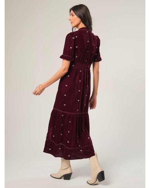 Rose & Nancy Purple Sara Burgundy Heart Embroidered Velvet Dress