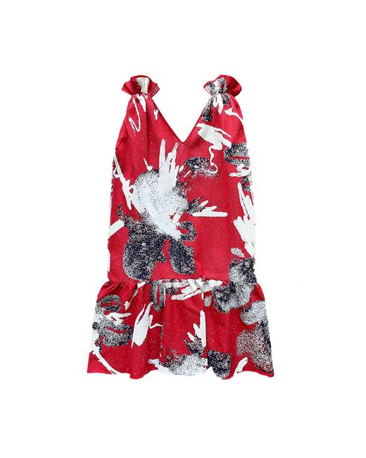 Arto. Shoulder Ruffles Gathered Floral Midi Dress