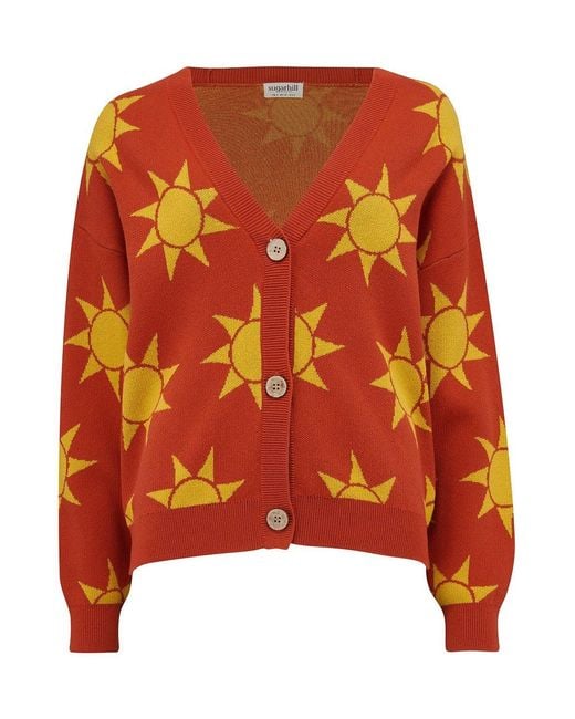 Sugarhill Orange Angelica V Neck Cardigan, Rusty, Canyon Sunshine