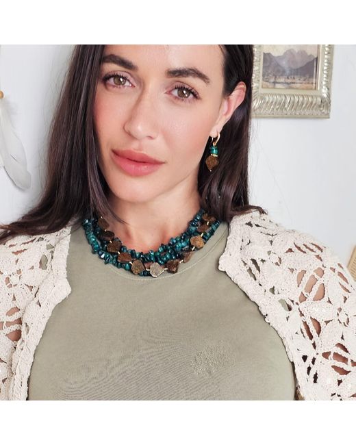 Farra Green Tiger-Eye With Bamboo Coral Earrings