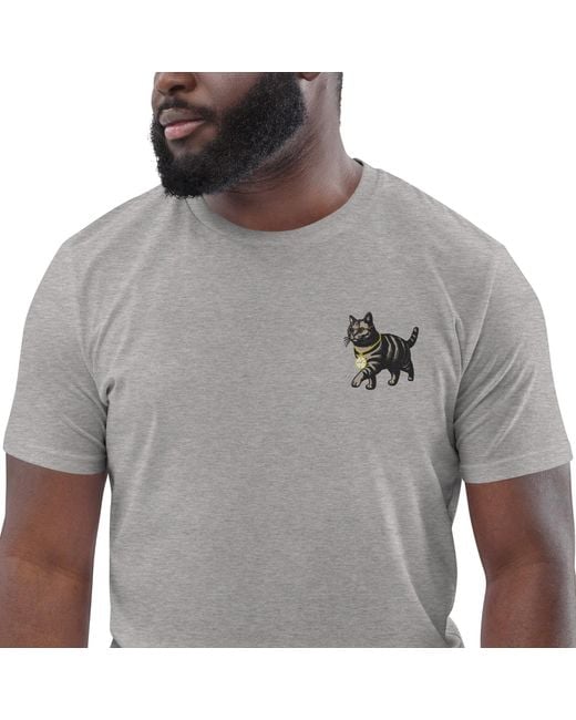 Anchor and Crew Gray Heather Cool Cat Actual Life Organic Cotton Embroidered T-Shirt for men
