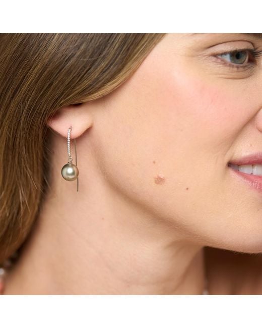 Pearls of the Orient Online White Margarita Tahitian Cultured Pearl Drop Earrings On Long Pave Hooks
