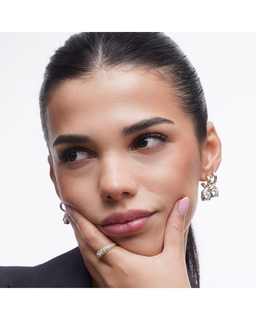 Onewildone White Drip Two-Tone Drop Hoop Earrings With Brilliant Cut Stones