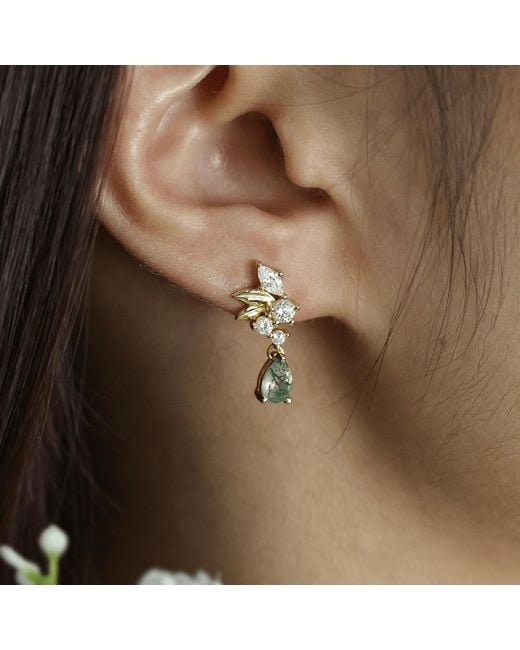 Azura Jewelry New York Metallic Blair Moss Agate Earrings Vermeil