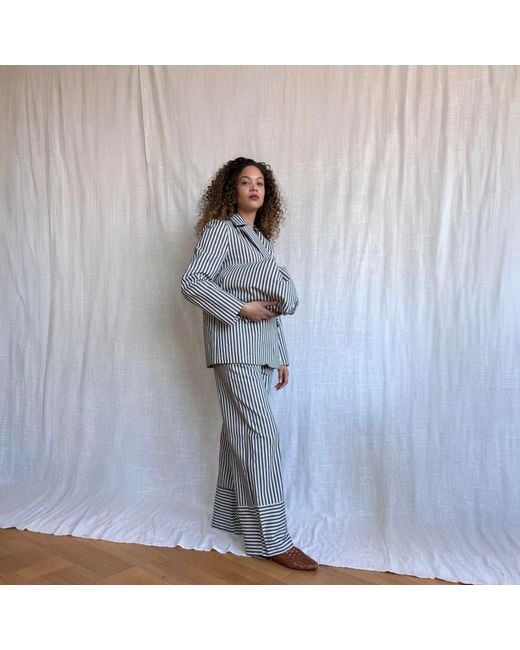 London Atelier Byproduct Gray Striped Blazer Trousers Corset And Tote Bag Four Piece Set