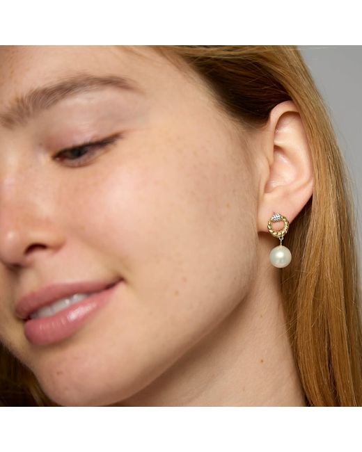 Pearls of the Orient Online Metallic Credo Twisted Circle Stud Earrings With Sparkle & Cultured Freshwater Pearl Drops