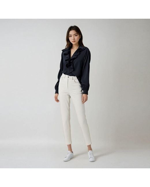 Smart and Joy Black Ruffle Collar Shirt