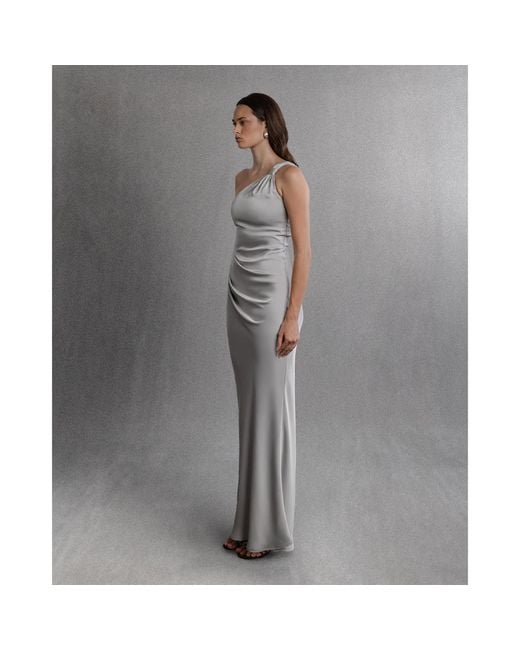 Aisl Gray One-Shoulder Slate Maxi Dress