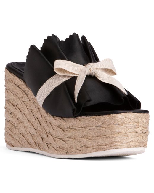 Beautiisoles by Robyn Shreiber Made in Italy Black Noelle Leather Slide Comfortable & Chic Wedge Platform Espadrille For Work Or Pool Sandal