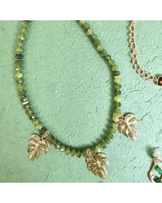 Farra Green Jade With Leaves Pendant Statement Necklace