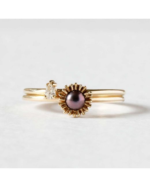 Lee Renee Metallic Dahlia Bud Peacock Pearl Ring