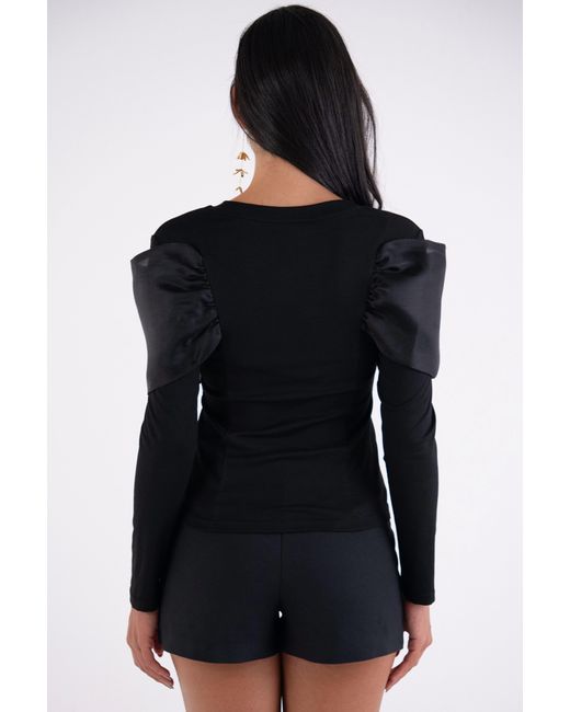 Amy Lynn Black Helena Long Sleeve Top With Organza Bow Detail