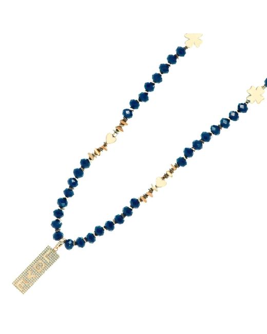 Ebru Jewelry Blue Forever Loved Pendant Beaded Necklace