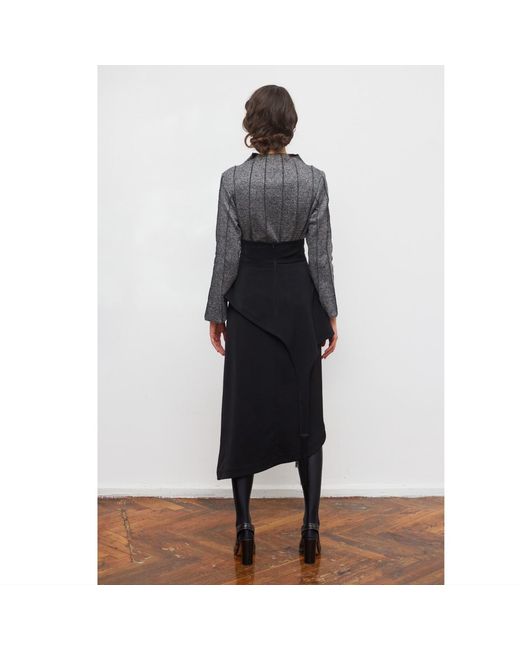 Julia Allert Gray High-Neck Top With Seams Soft Knit