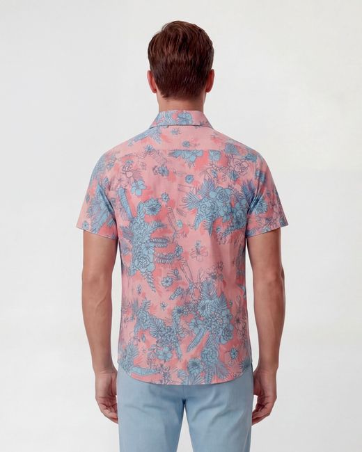 Lords of Harlech Blue Scott Mono Floral Coral Printed Button Up Shirt for men