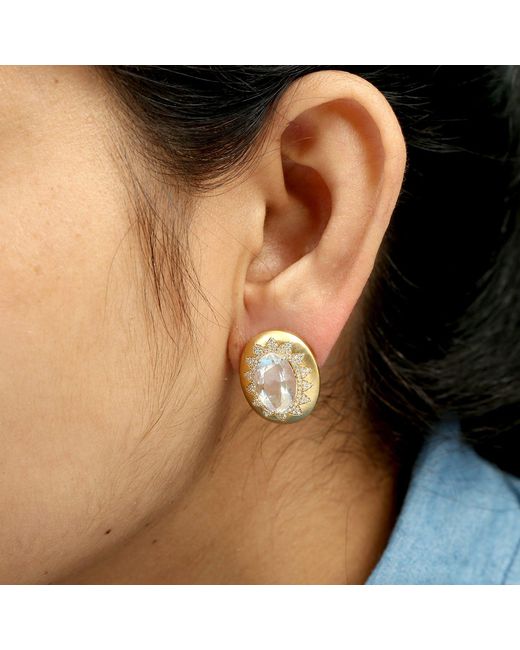 Artisan Metallic Moonstone & Diamond Halo Stud Earrings