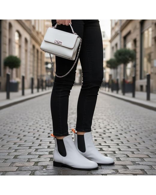 Beautiisoles by Robyn Shreiber Made in Italy White Neutrals Reba Off- Leather Flat Chelsea Ankle Bootie