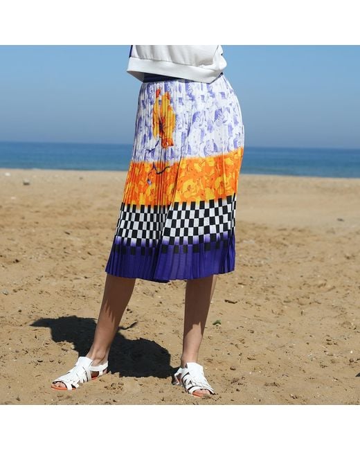 Lalipop Design Blue Colorful Digital Pleated Midi Skirt