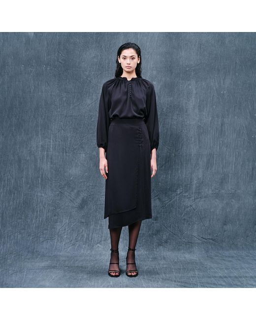 Haris Cotton Black Pure Viscose Wrap Skirt