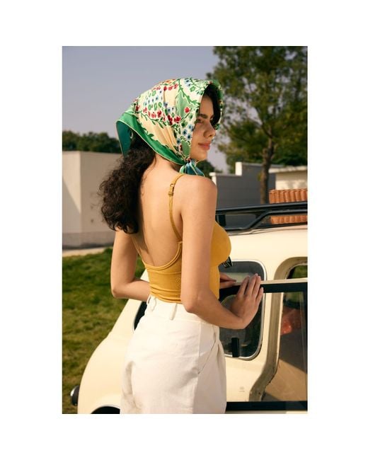 Jessie Zhao New York Green Double Sided Silk Scarf Of Garden