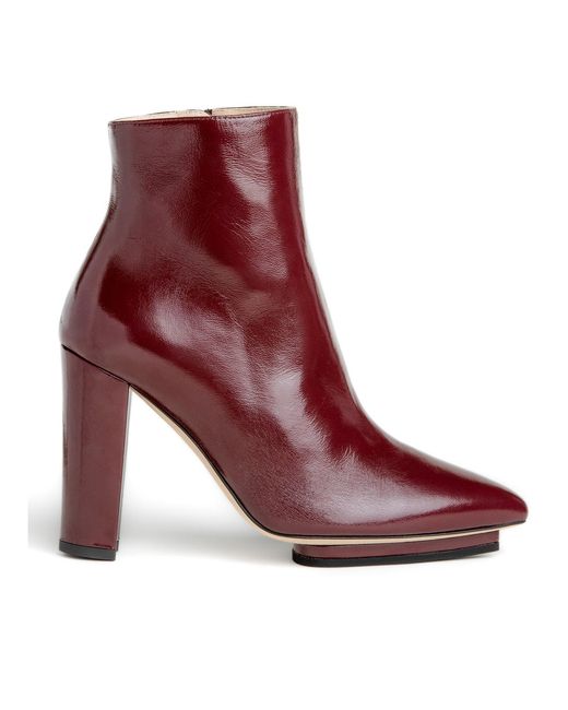 Beautiisoles by Robyn Shreiber Made in Italy Purple Tessa Burgundy Shiny Patent Leather Work Or Day Platfrom Chunky Heel Ankle Bootie