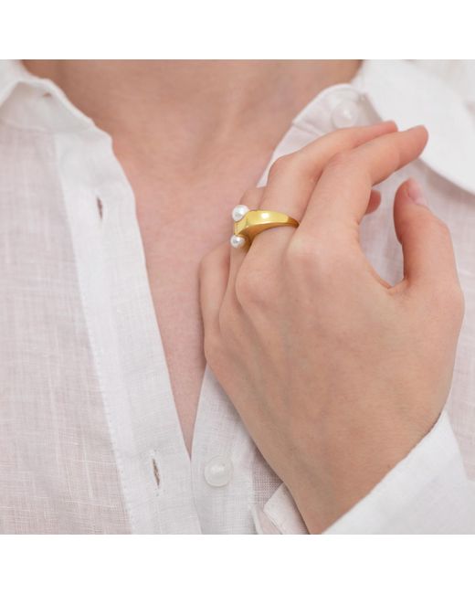 LINYA JEWELLERY Metallic Pearl Adjustable Ring
