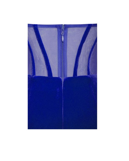 Miss Circle New York Blue Priya Royal Draping Corset High Slit Velvet Gown