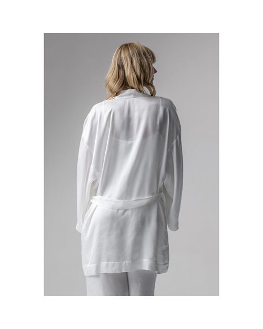 Oh!Zuza White Grace Satin Viscose Short Kimono Robe Cream