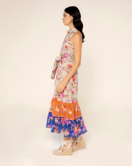 Niza Orange Long Dress With Ruffles Rosys