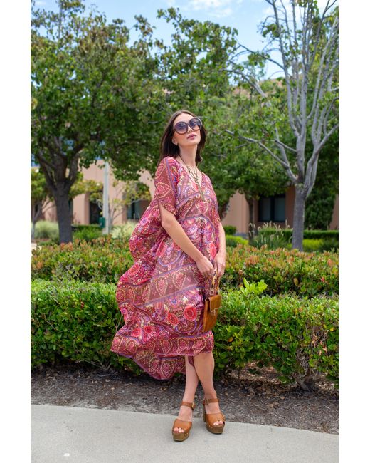 Jennafer Grace Red Lorraine Rose Paisley Caftan