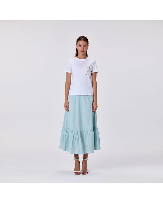 Smart and Joy White Cotton Midi Skirt With Ruffles
