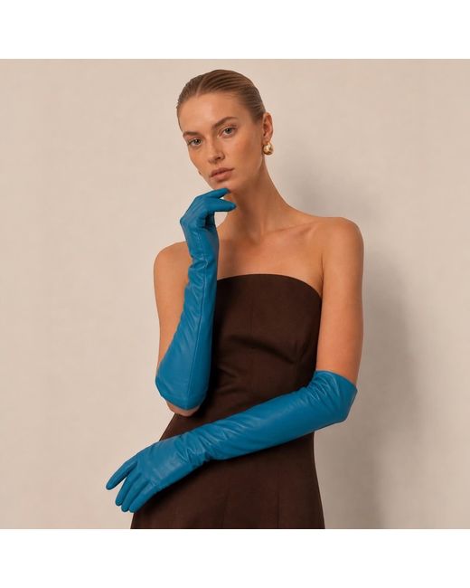 HIGH HEEL JUNGLE by KATHRYN EISMAN Blue Milana Opera-Length Leather Gloves