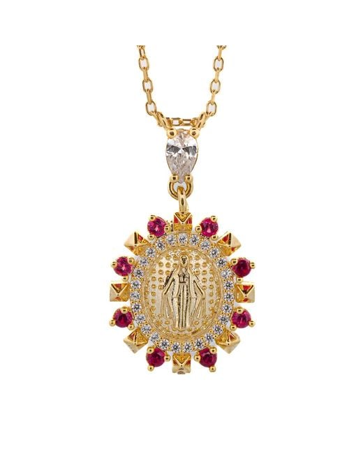 Ebru Jewelry Metallic Pink & Gold Virgin Marry Diamond Pendant Necklace