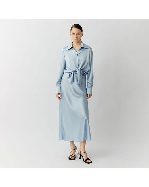 Silkinc Blue Wide Collar Silk Shirt