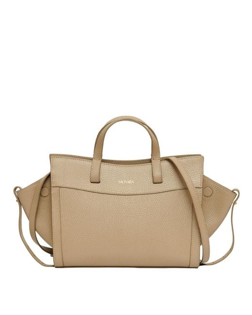 Saonara Brand Metallic Neutrals Mini Shopping Bag Taupe Leather