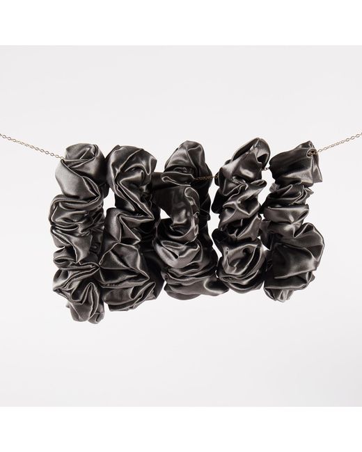 Soft Strokes Silk Black Pure Mulberry Silk Regular Scrunchie Set Of Five