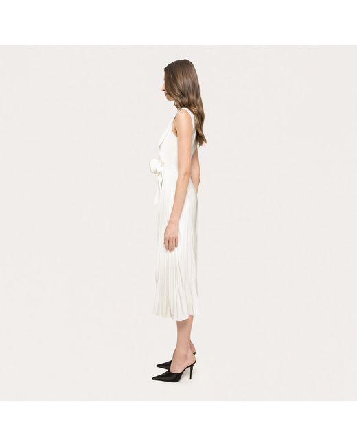 Nissa White Floral-Detail Midi Dress