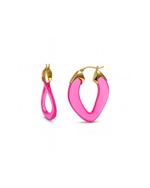Gold & Honey Pink Tourmaline Curb Link Lucite Birthstone Hoop Earrings
