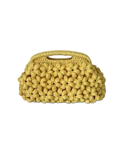 Springmoonatelier Yellow Luxury Handmade Raffia Daisy Crochet Bag – Summer Statement Handbag With Lining And Pocket