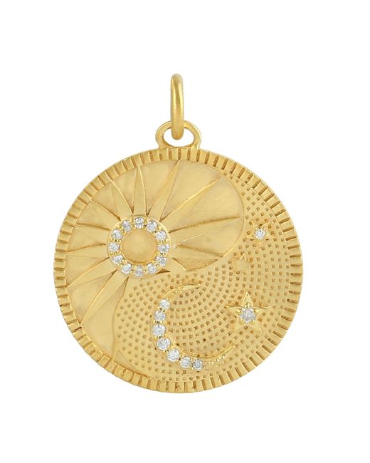 Artisan Metallic Natural Diamond Pave In 18k Yellow Gold Sun Moon Star Design Charm Pendant