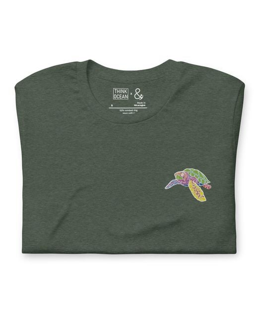 Anchor and Crew Green Forest Think Ocean Turtle Fluorescence Cotton Embroidered T-Shirt