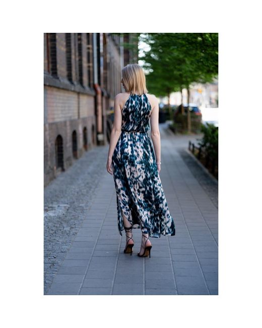 Oh!Zuza Blue Neutrals Echo Satin Viscose Maxi Dress With Belt