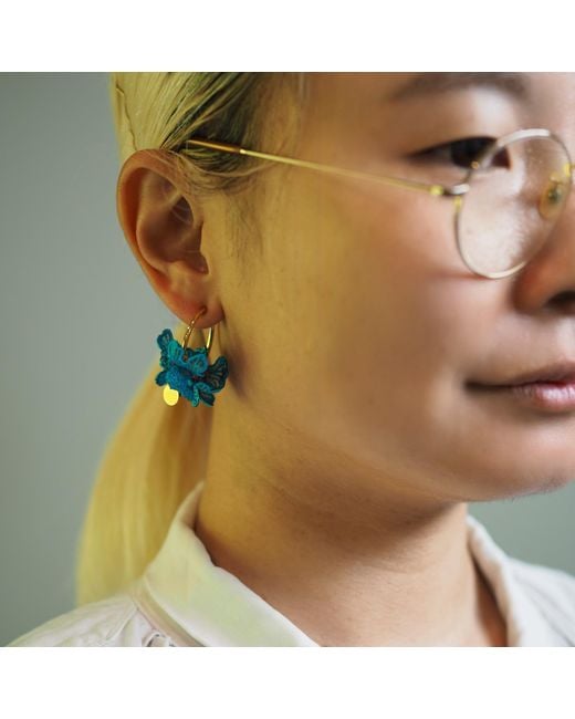 Nana Watanabe Blue Swell Wave-Inspired Embroidered Earrings