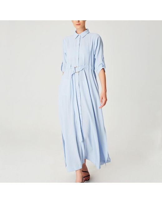 Smart and Joy Blue Long Minimalist Shirt Dress