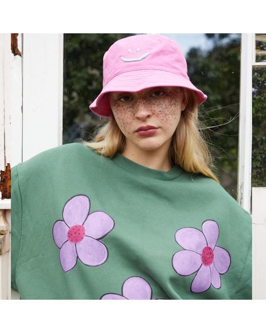 Quillattire Green Hand Painted Floral Sweatshirt