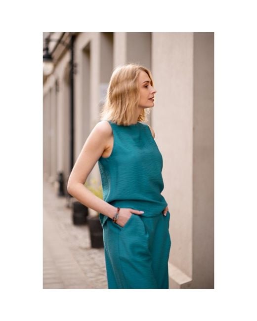 Oh!Zuza Blue Matte Viscose Top & Wide-Leg Trousers Set