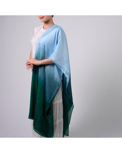 Silk and Bears Green Emerald Horizon Ombre Silk Shawl – Hand-Dyed Mulberry Silk Wrap