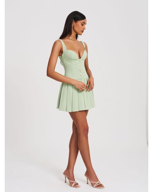 Miss Circle New York Green Tala Pistachio Sleeveless Pleated Preppy Mini Dress
