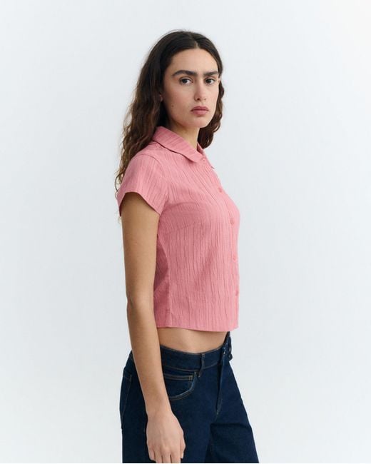 Thinking Mu Pink Slim Popcorn Blouse Kitty